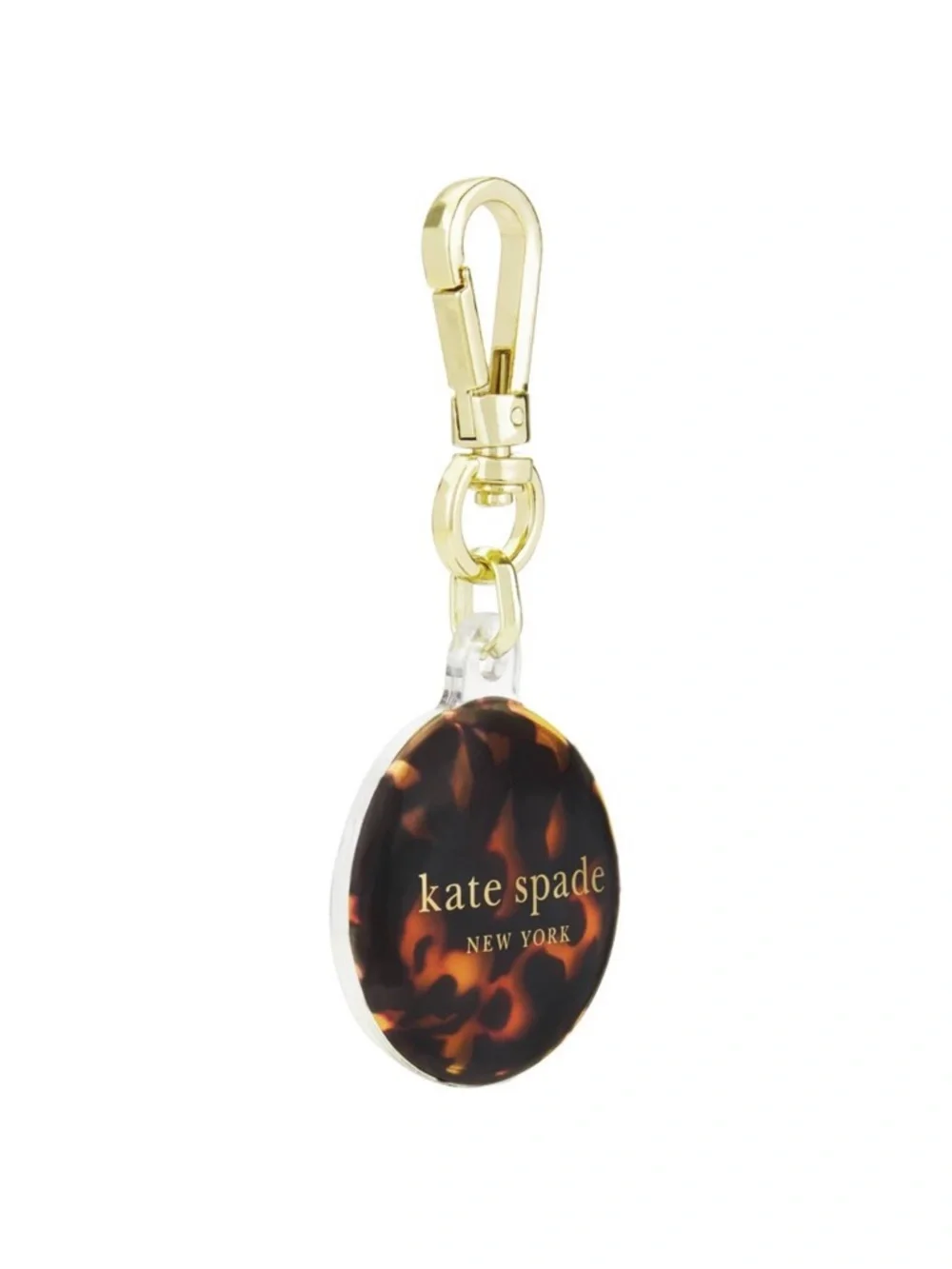 Kate Spade Tortoiseshell Round AirTag Holder with Gold Hardware